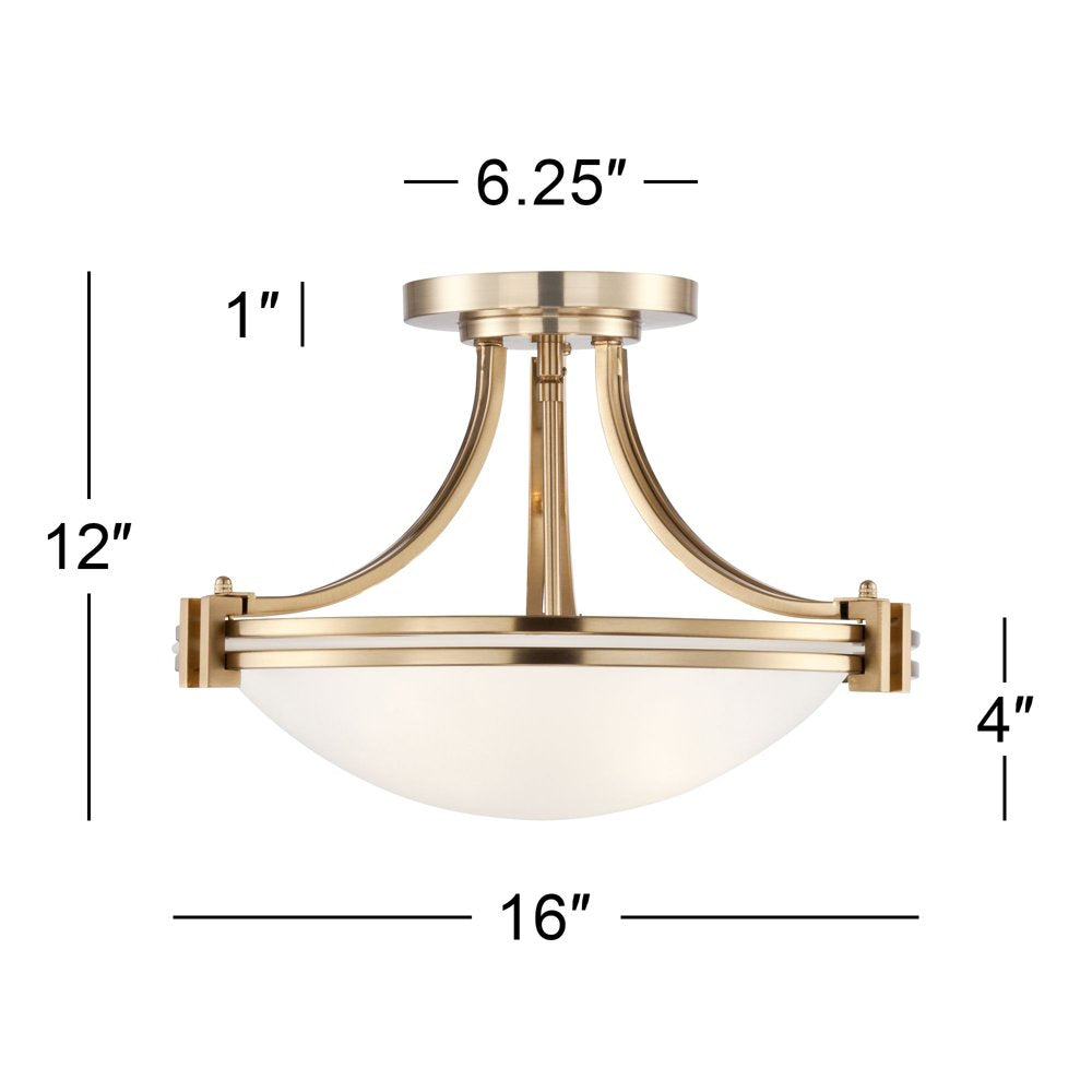 Modern Art Deco Semi-Flush Ceiling Light, Warm Brass Finish