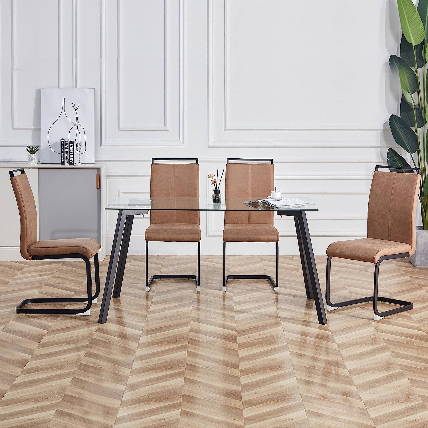 Leathaire Padded Dining Chairs Set of 4 with Metal Legs