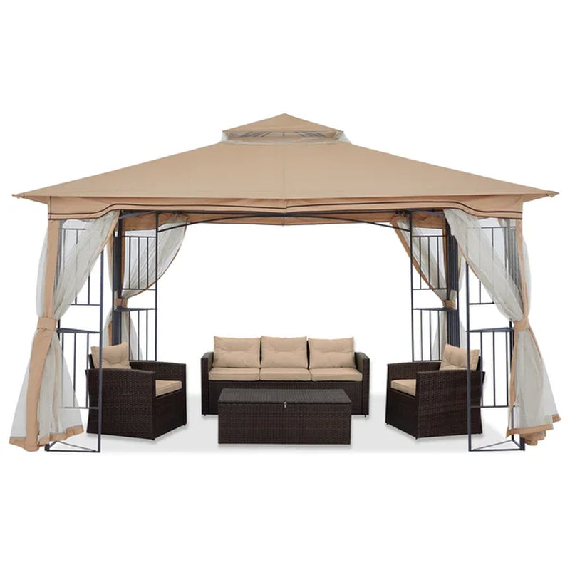 Steel Patio Gazebo with Ventilated Roof and Mesh Walls