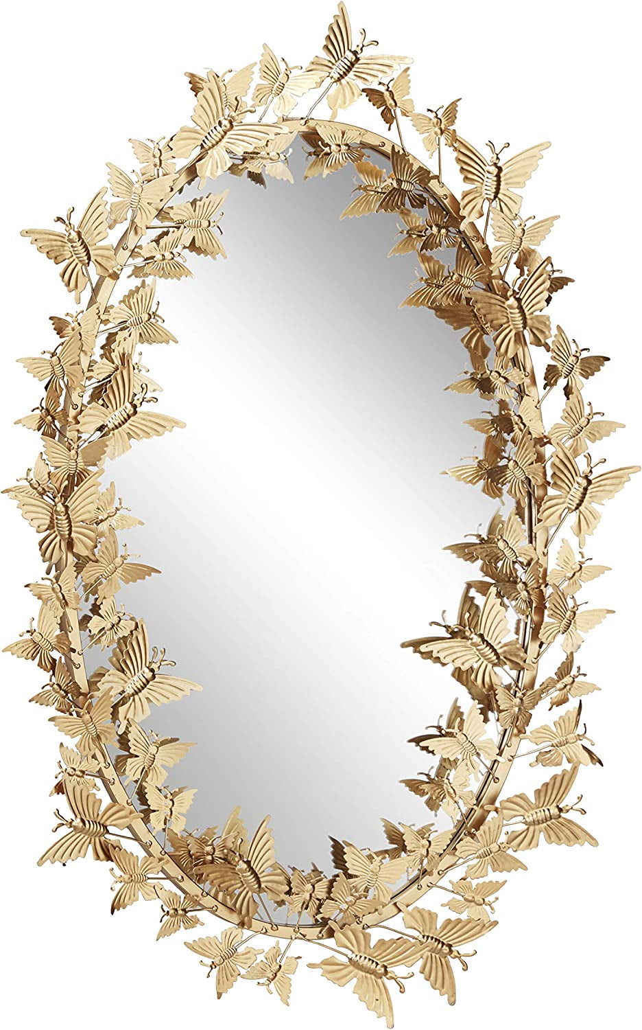Golden Metal Butterfly Oval 3D Wall Mirror, 19 X 5 X 33