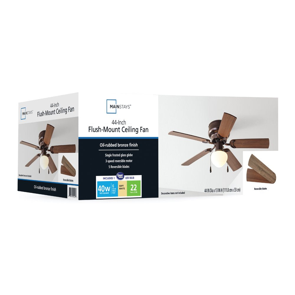 Bronze 44 Inch Hugger Ceiling Fan with Reversible Blades