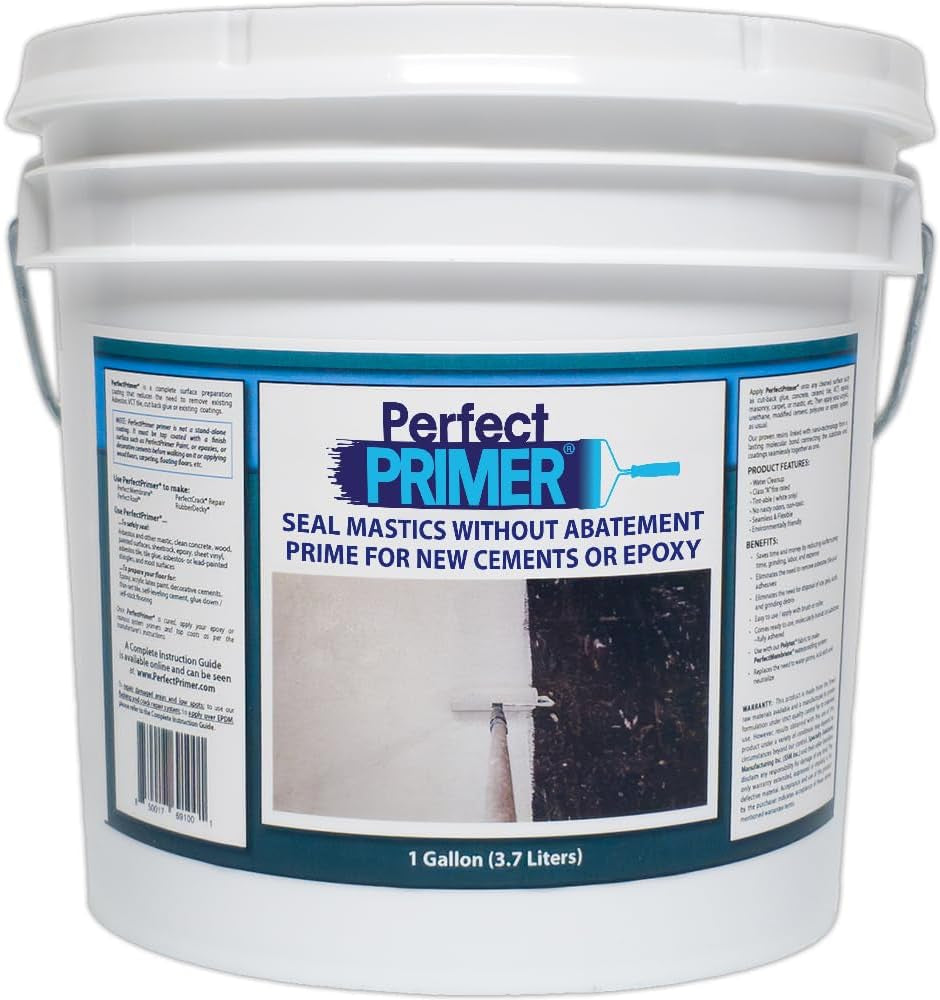 Perfect Primer - the Only Encapsulant That Seals Non-Friable Black Mastic and Primes for New Paint, Epoxy, Tile, Leveling Cements, and More. 1 Gallon (Light Grey)