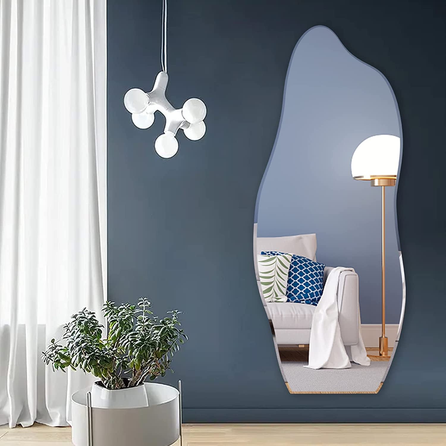 Irregular Wall Mirror Asymmetrical Accent Wall Mounted Mirror 19.6 X 47 Inch for Living Room Bathroom Entryway, Dolphin Type