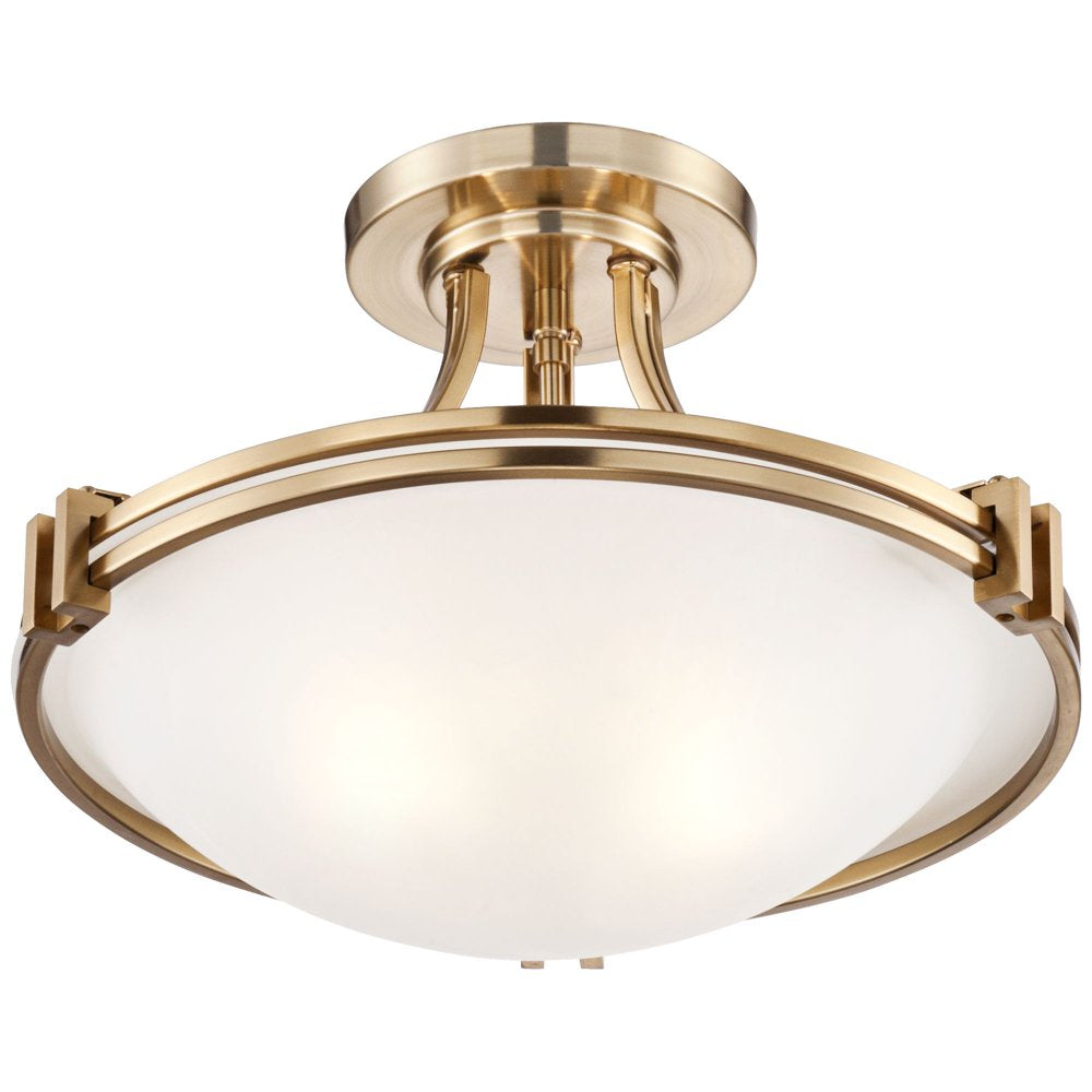 Modern Art Deco Semi-Flush Ceiling Light, Warm Brass Finish