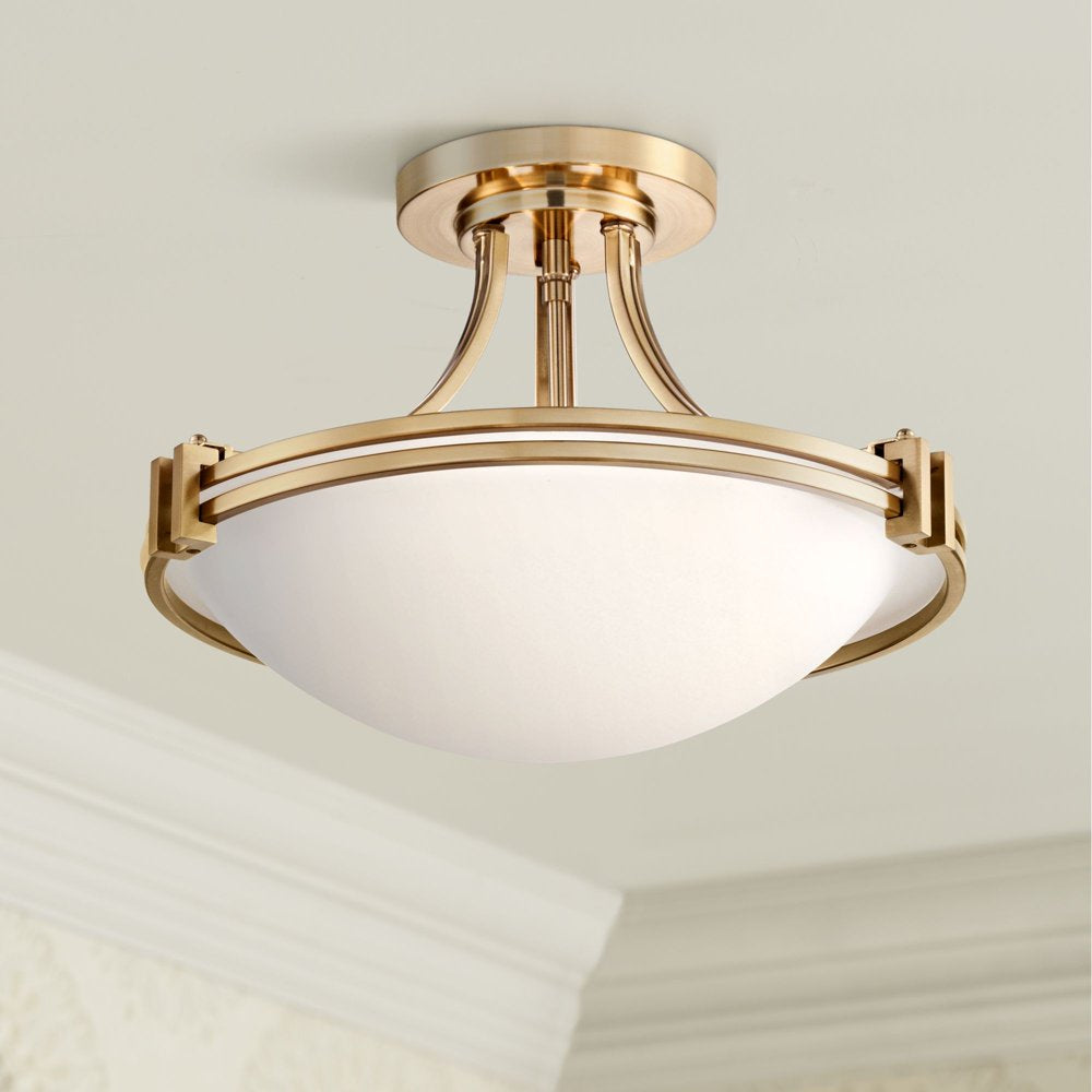 Modern Art Deco Semi-Flush Ceiling Light, Warm Brass Finish