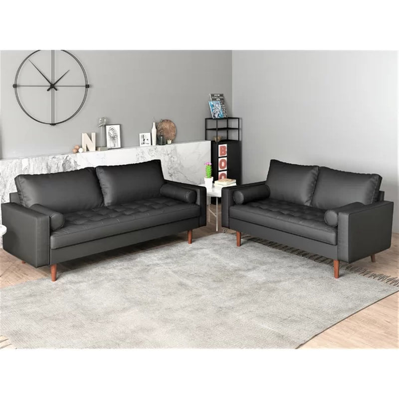 Mid-Century Modern Leather Sofa Set - Streamlined Silhouette & Comfortable Support