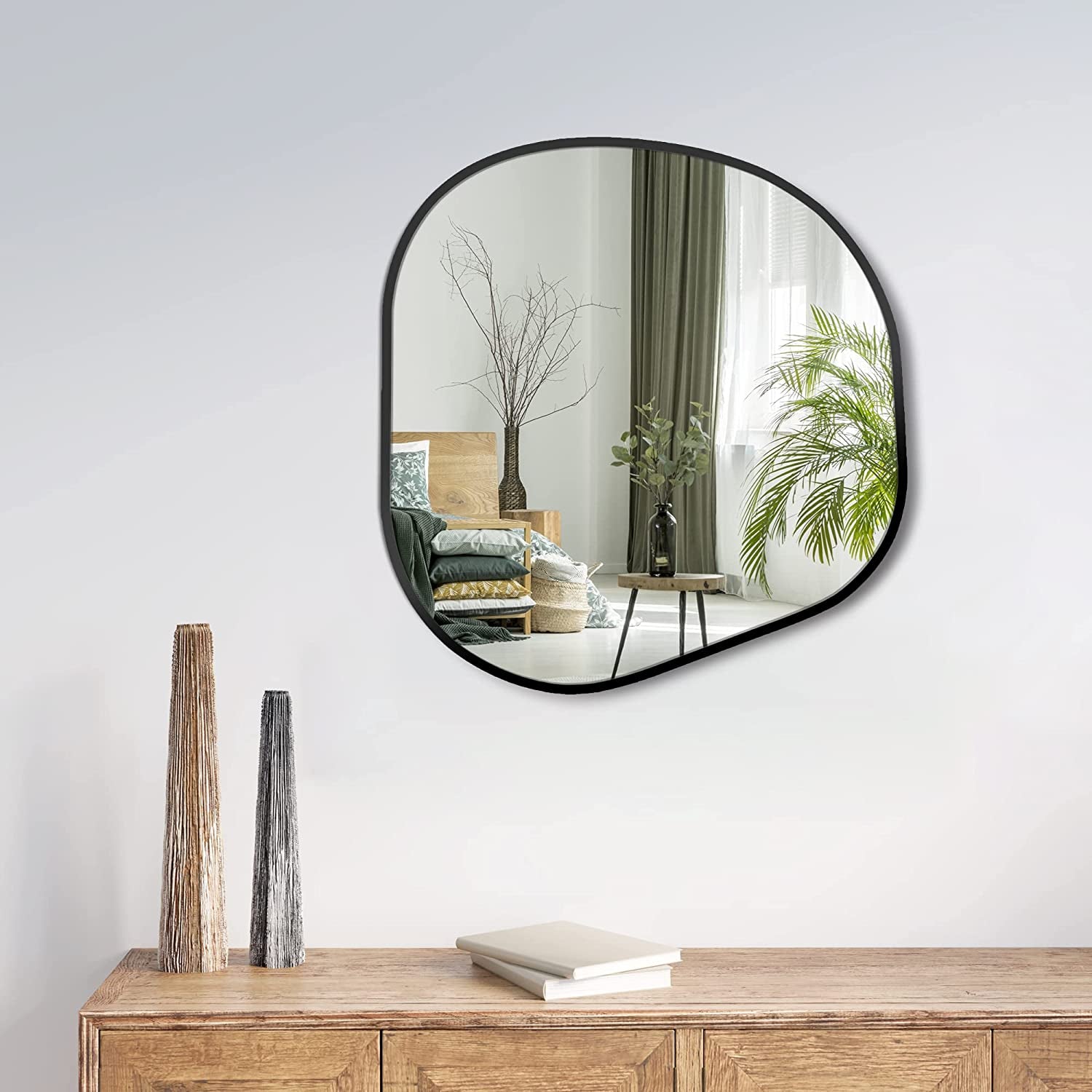 Irregular Wall Mirror for Wall Mounted, 23', Vanity Mirror for Bathroom Bedroom Entryway, Metal Frame Asymmetrical Mirror (23.6' X 22.4', Black)