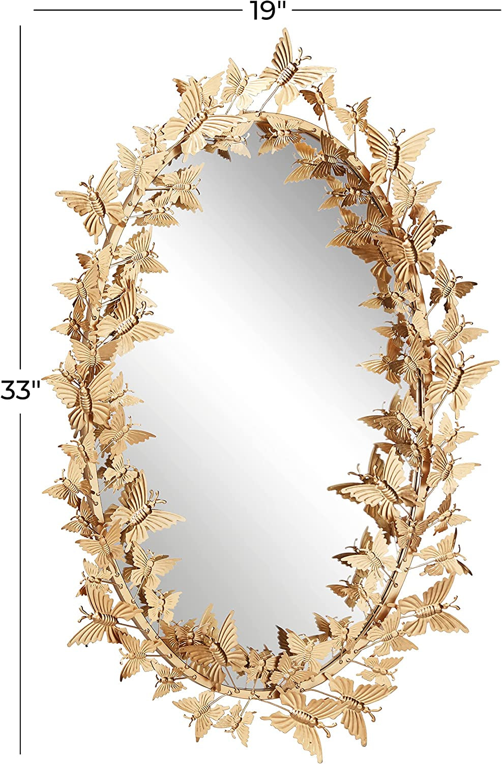 Golden Metal Butterfly Oval 3D Wall Mirror, 19 X 5 X 33