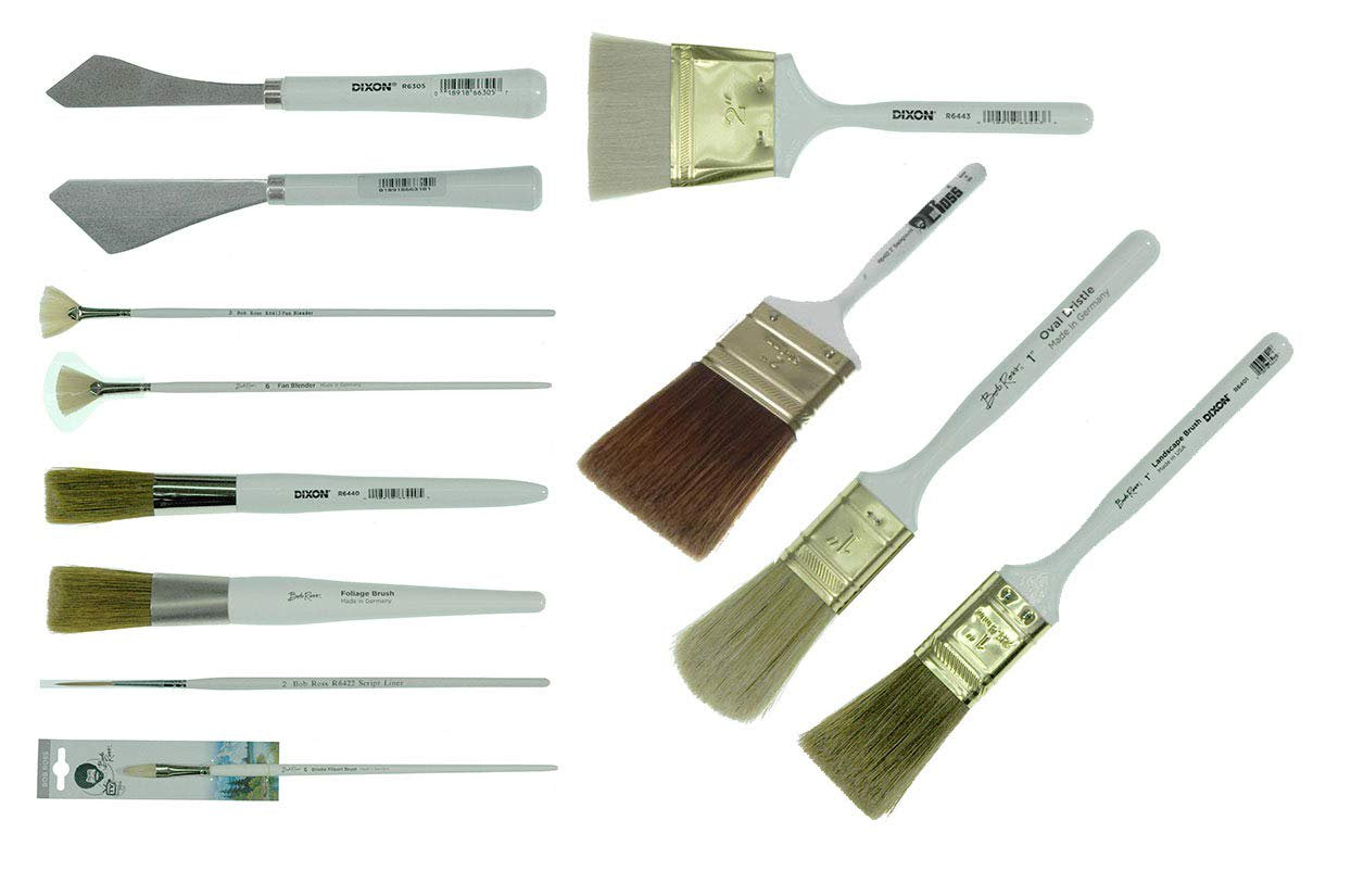 Bob Ross - Landscape Brush Set, Oil Based Painting Tools, 12 Pieces