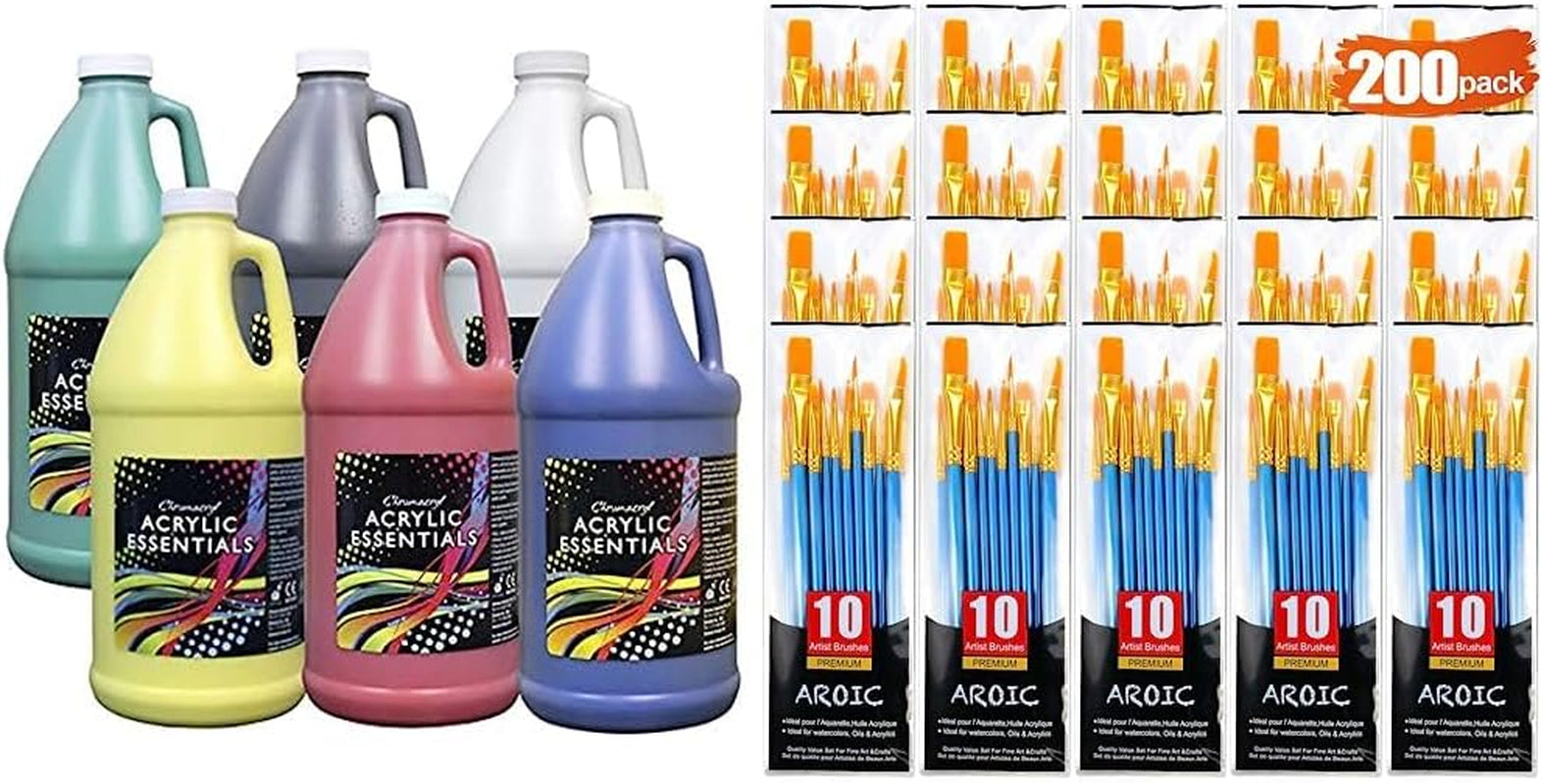 Acrylic Essential Set, 1/2 Gallon Jugs, Assorted Primary Colors, Set of 6 - 59001