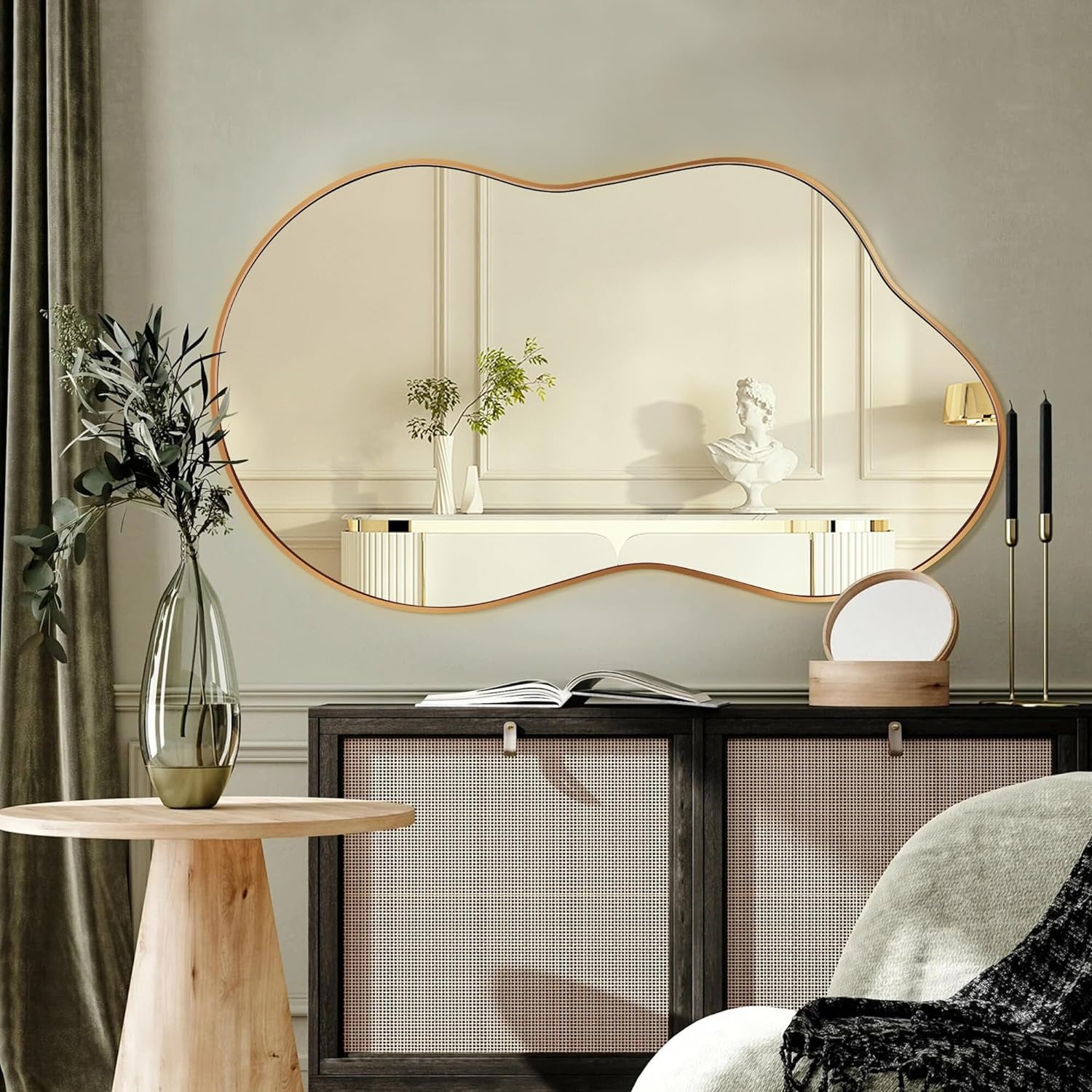 Irregular Wall Mirror - Wall Mirrors Decorative 20X36 Gold Asymmetrical Mirror Aviation Aluminum Alloy Frame for Bathroom, Bedroom, Living Room, Cloakroom, Entryway