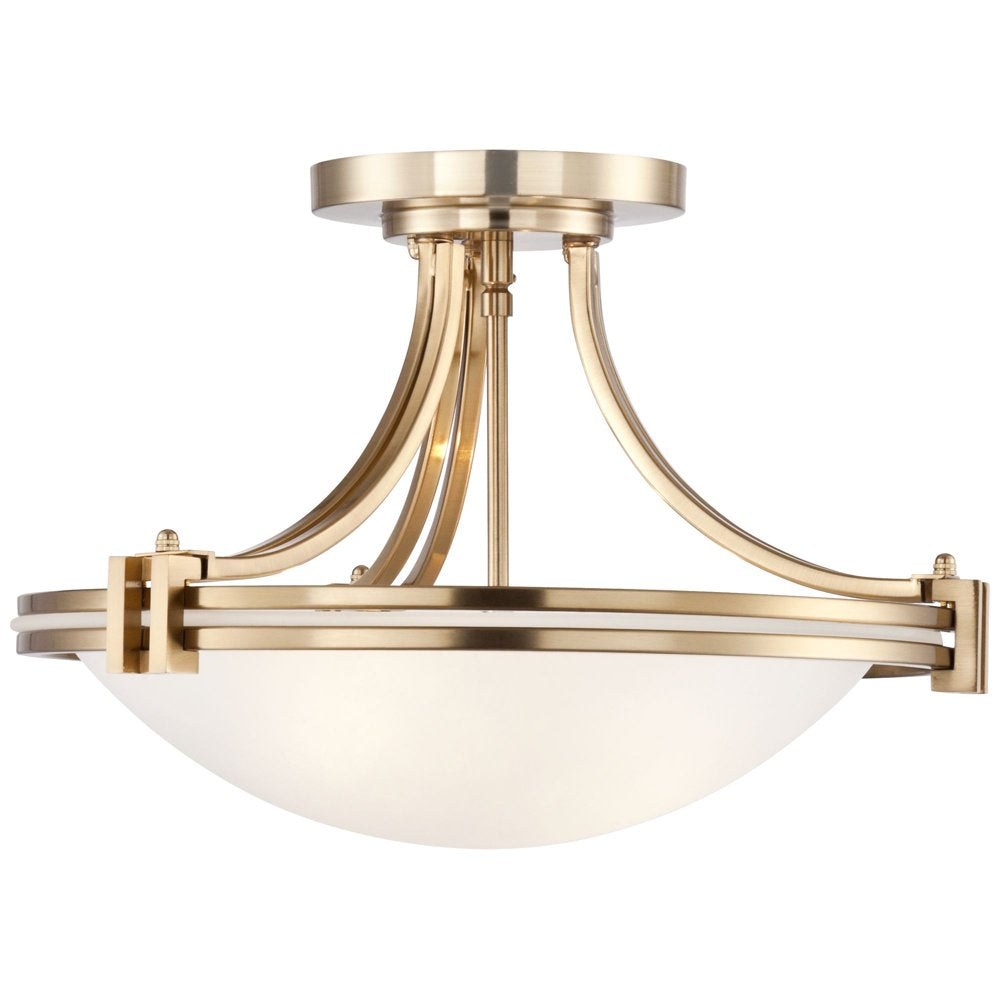 Modern Art Deco Semi-Flush Ceiling Light, Warm Brass Finish