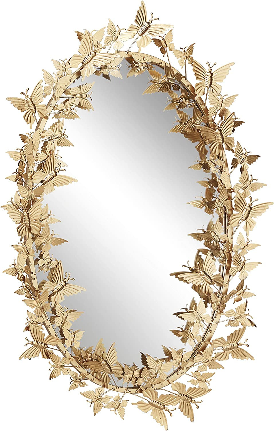 Golden Metal Butterfly Oval 3D Wall Mirror, 19 X 5 X 33