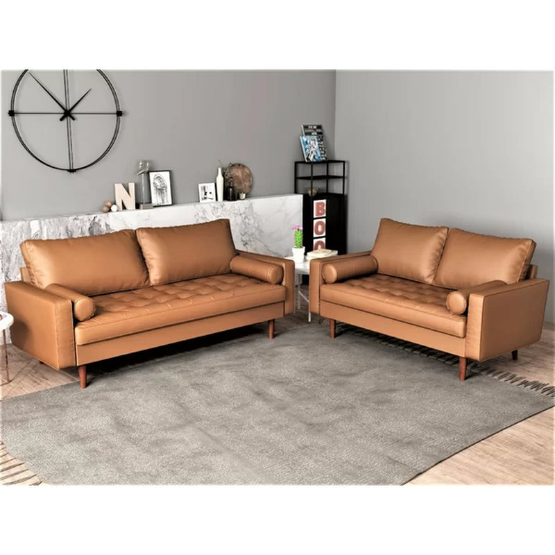 Mid-Century Modern Leather Sofa Set - Streamlined Silhouette & Comfortable Support