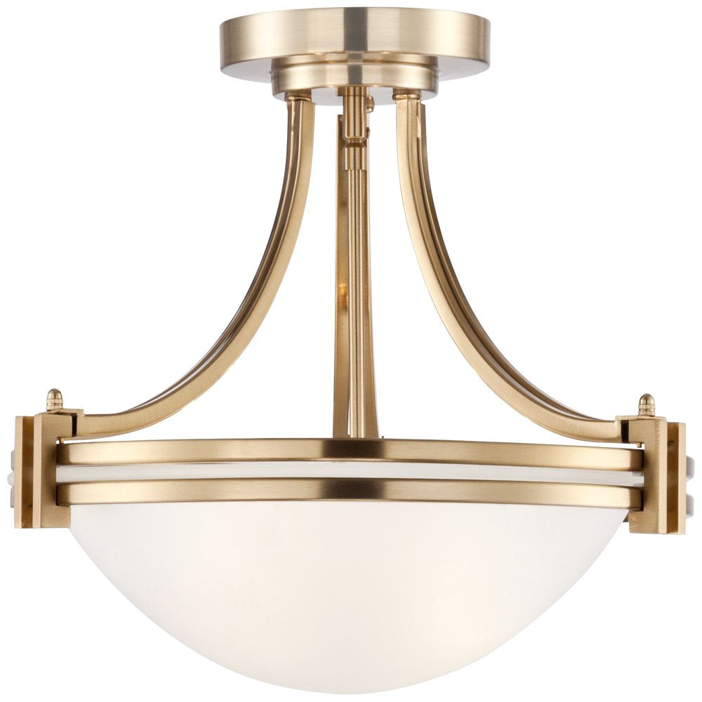 Modern Art Deco Semi-Flush Ceiling Light, Warm Brass Finish