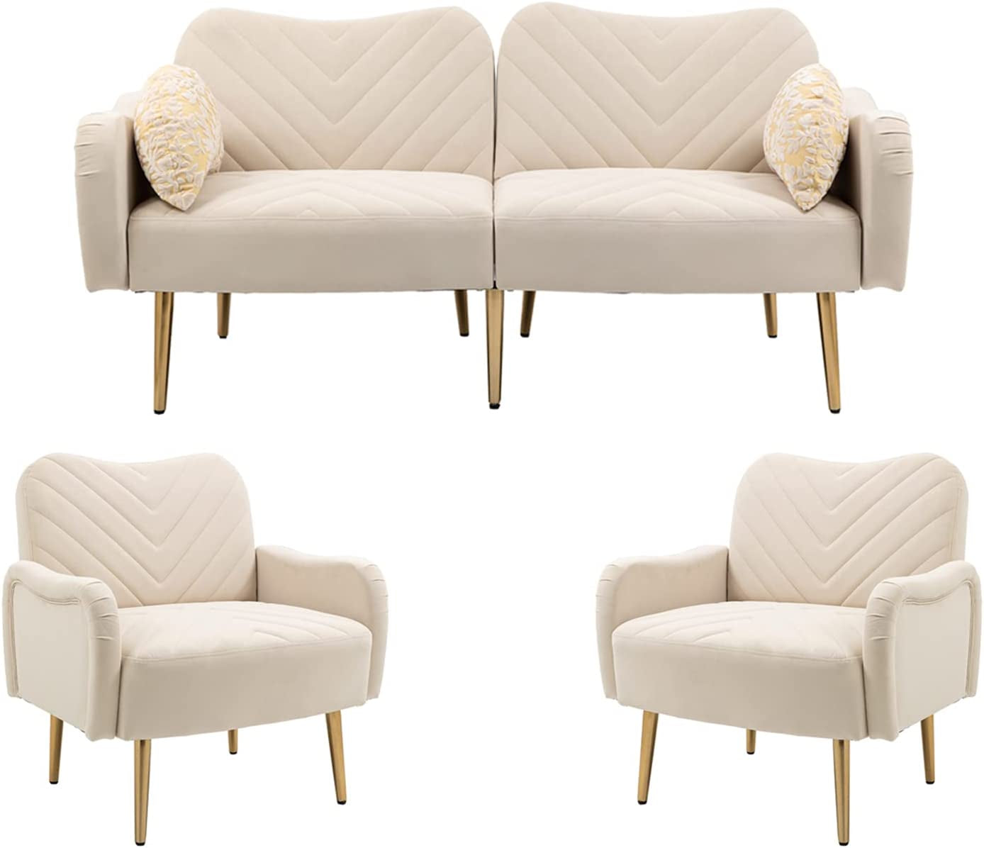 Modern Green Velvet Sofa Set with Gold Legs