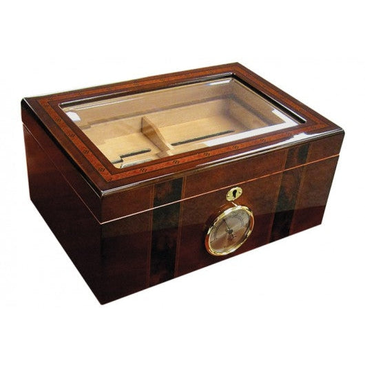 Ambassador 100 Count Beveled Glass Top Humidor w/ External Hygro