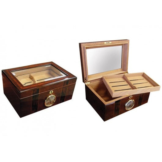 Ambassador 100 Count Beveled Glass Top Humidor w/ External Hygro