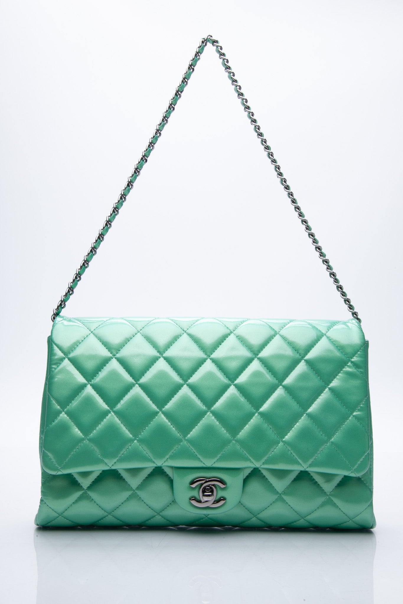 CHANEL Timeless Clutch On Chain Patent Leather Green