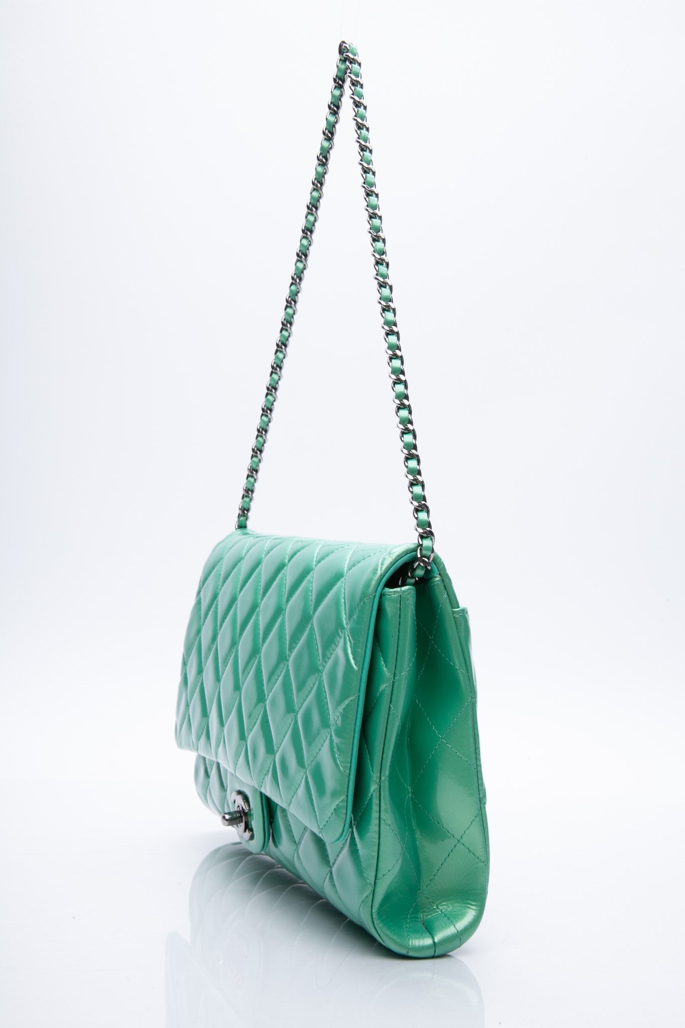 CHANEL Timeless Clutch On Chain Patent Leather Green