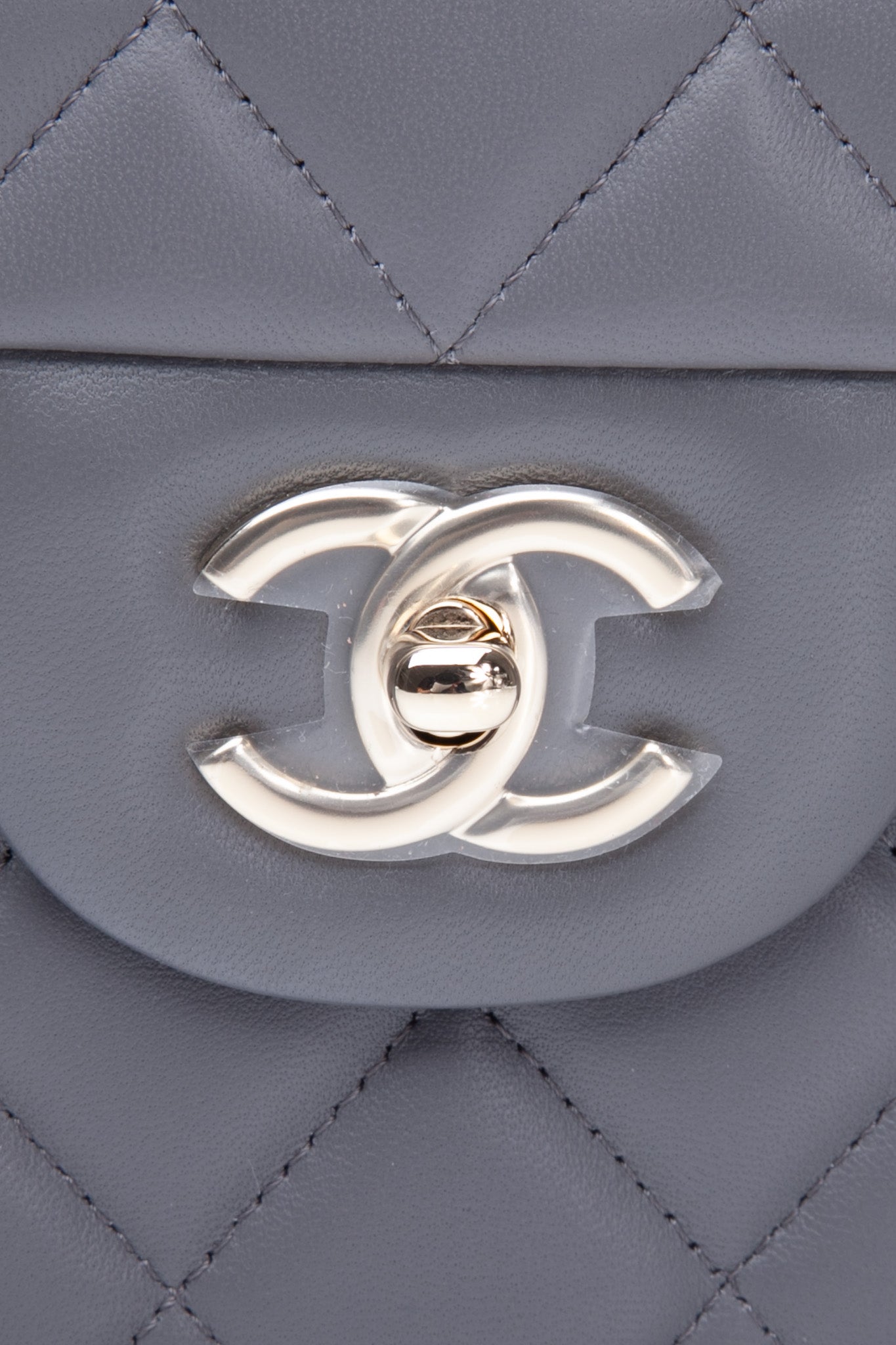 CHANEL Grey Lambskin Quilted Jumbo Double Flap Bag