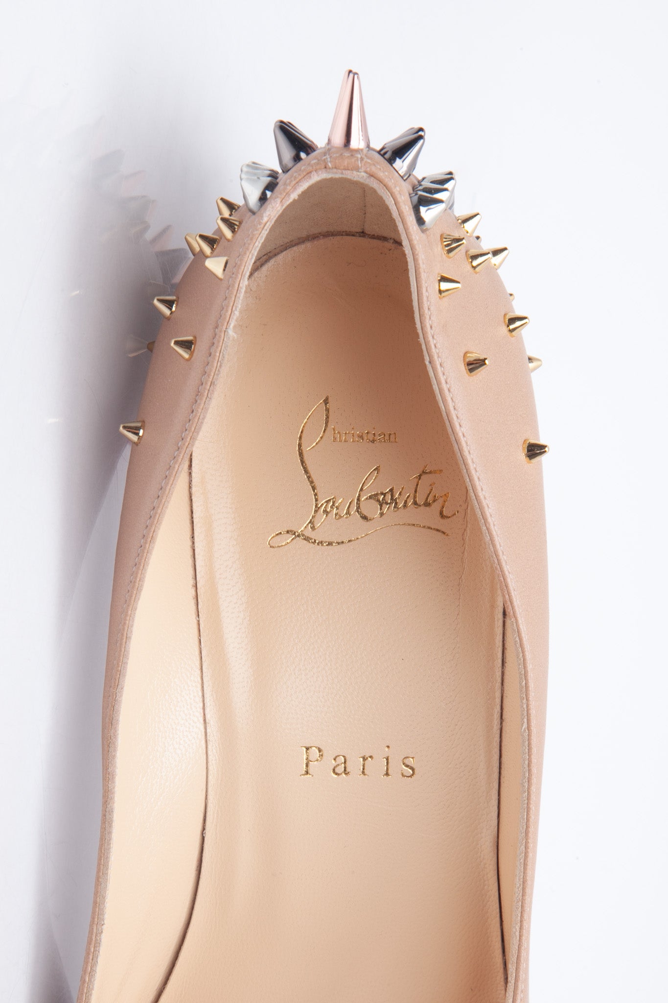 CHRISTIAN LOUBOUTIN Dinosa Beige Rose Spiked Heels Pump 37.5