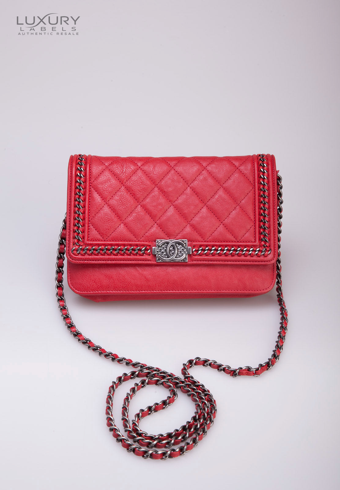 CHANEL LE BOY CHAIN AROUND RED WOC WALLET ON CHAIN