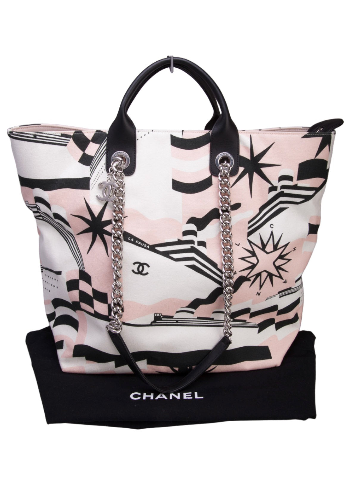Chanel Black, Pink, & White Canvas La Pausa Shopping Tote (New)