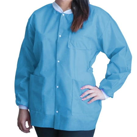 Dukal UGJ-6501-XXL Lab Jacket FitMe Sky Blue 2X-Large Hip Length Disposable