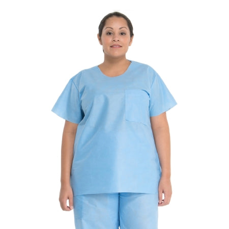 O&M Halyard Inc 69701 Scrub Shirt Medium Blue 1 Pocket Short Sleeve Unisex