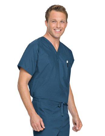 Landau Uniforms 7502BKPMED Scrub Shirt Medium Black 2 Pockets Short Sleeve Unisex