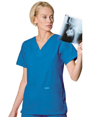 Landau Uniforms 8219BCPXSM Scrub Shirt X-Small Ceil Blue 4 Pockets Short Set-In Sleeve Female