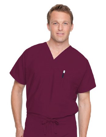 Landau Uniforms 7502RWPXLG Scrub Shirt X-Large Wine 2 Pockets Short Dolman Sleeve Unisex