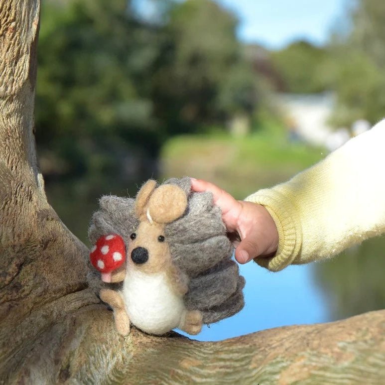 Handmade Felt Hedgehog with Mushroom Toy