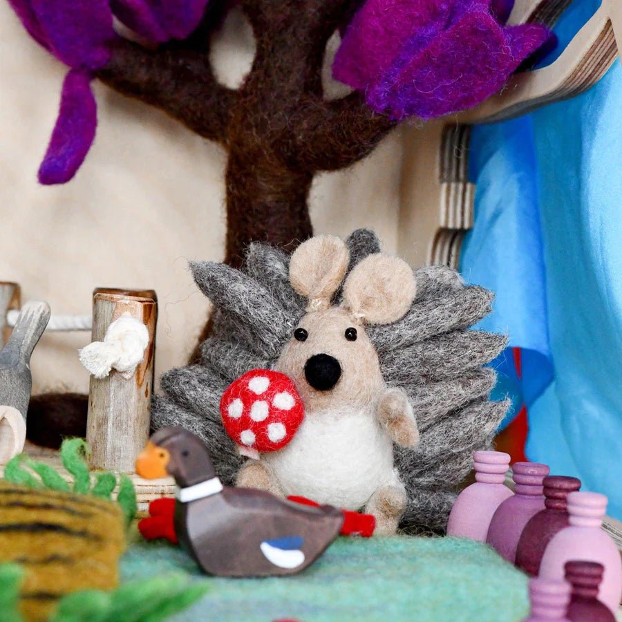 Handmade Felt Hedgehog with Mushroom Toy