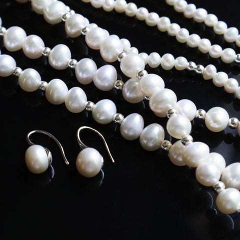 Women's Natural Real Pearl Necklace & Earrings
