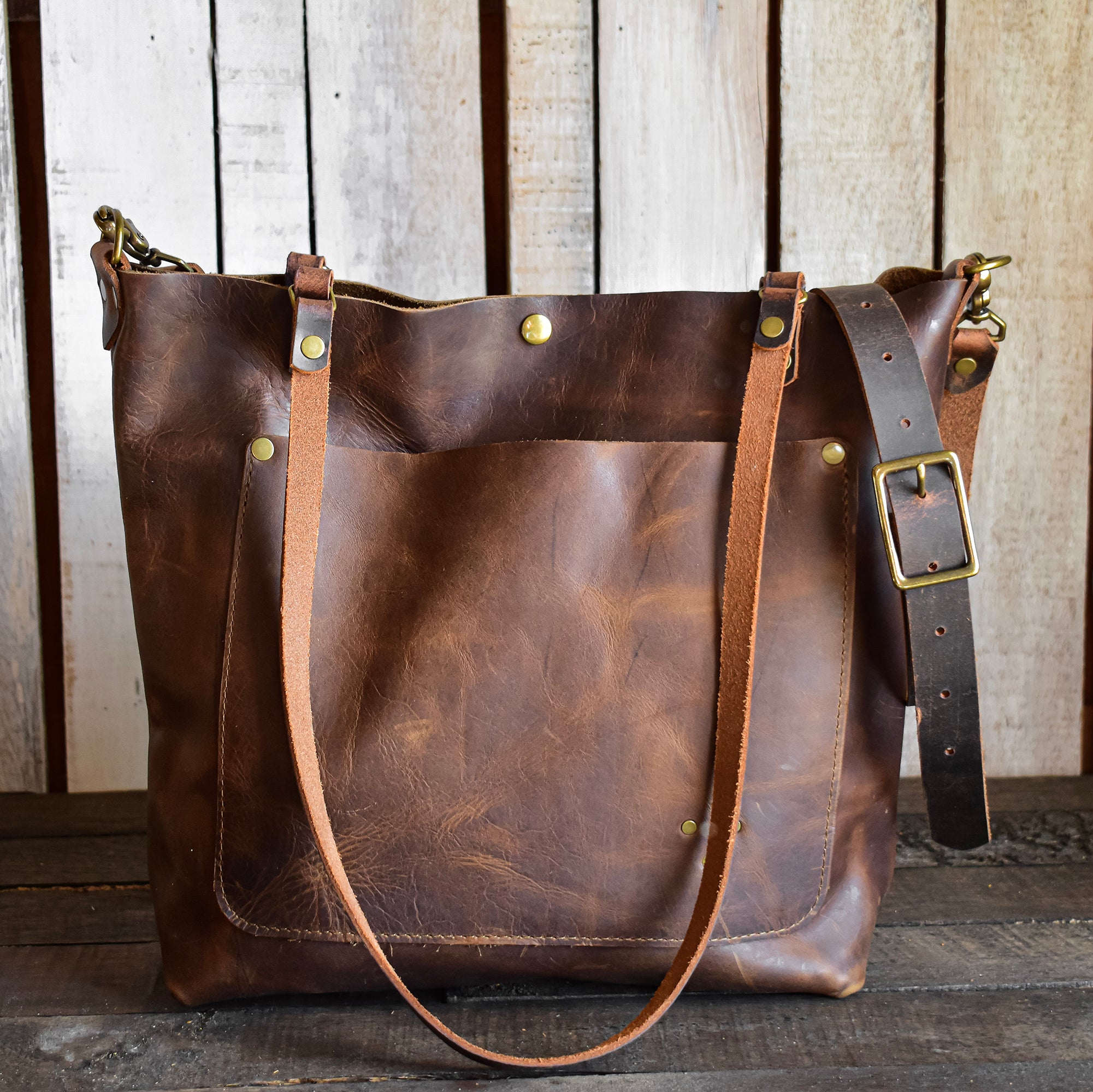 Eco Leather Handmade Classic Tote Bag | Medium, Snap | Eco Friendly Leather