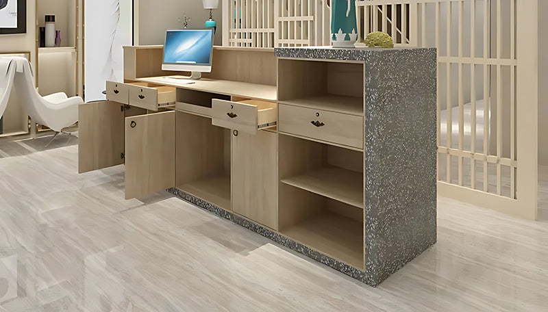 Striped Reception Desk with Storage