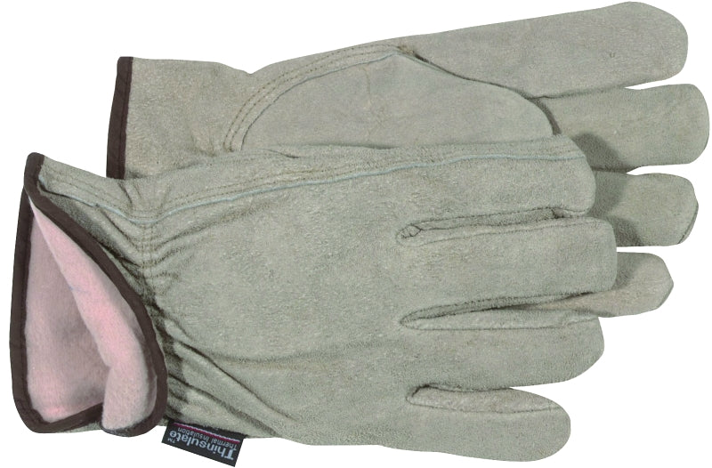 Boss 7179L Gloves, L, Keystone Thumb, Open, Shirred Elastic Back Cuff, Cowhide Leather, Gray