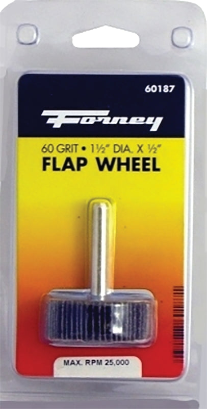 Forney 60187 Flap Wheel, 1-1/2 in Dia, 1/2 in Thick, 1/4 in Arbor, 60 Grit, Aluminum Oxide Abrasive