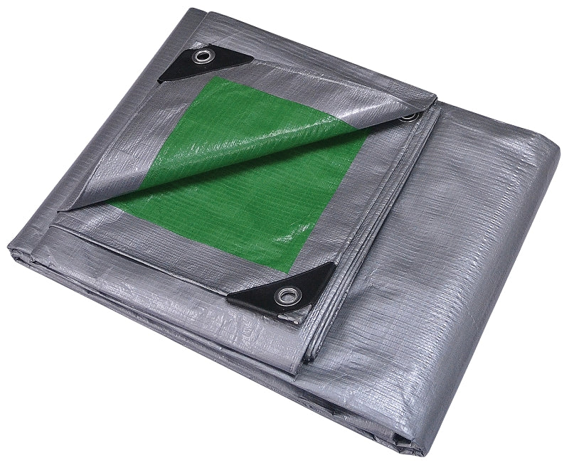 ProSource T3040GS140 Tarpaulin, 40 ft L, 30 ft W, 8 mil Thick, Polyethylene, Green/Silver