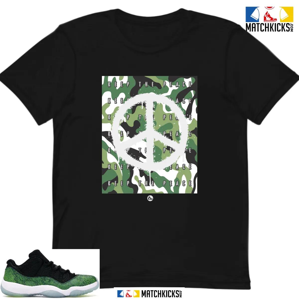 Custom Match - Black T-Shirt - Air Jordan 11 Retro Low Green Snakeskin - Keep the Peace