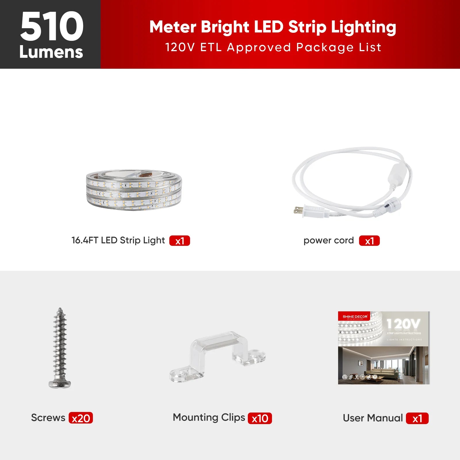 510 Lumen 2800K Super Bright LED Strip Lights for Indoor and Outdoor Use - Dimmable, CCT Tunable, Easy to Install