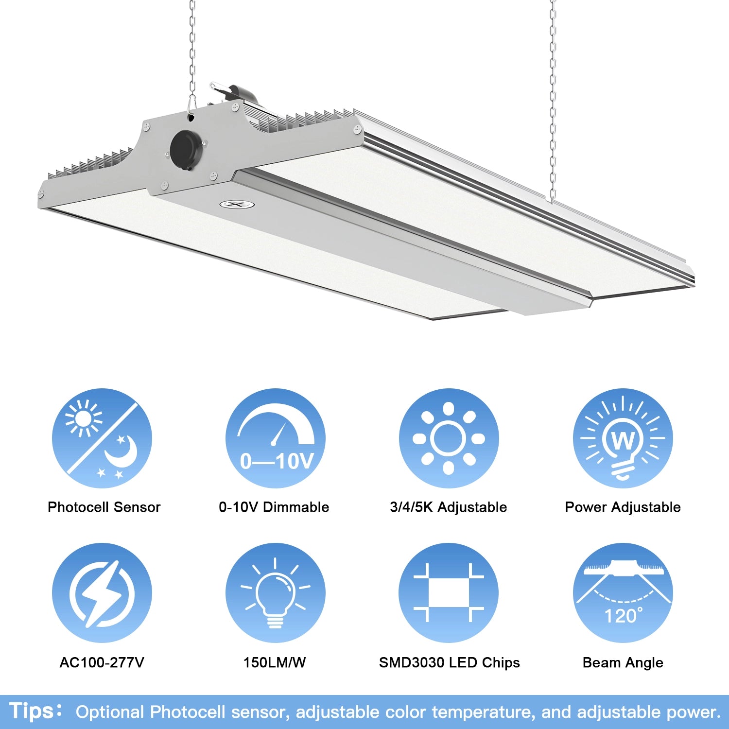 Premium 1.6ft LED Linear High Bay Light | Adjustable Wattage 240W/192W/144W | CCT Tunable 3000K/4000K/5000K | 100-277VAC | High Lumens 36000LM