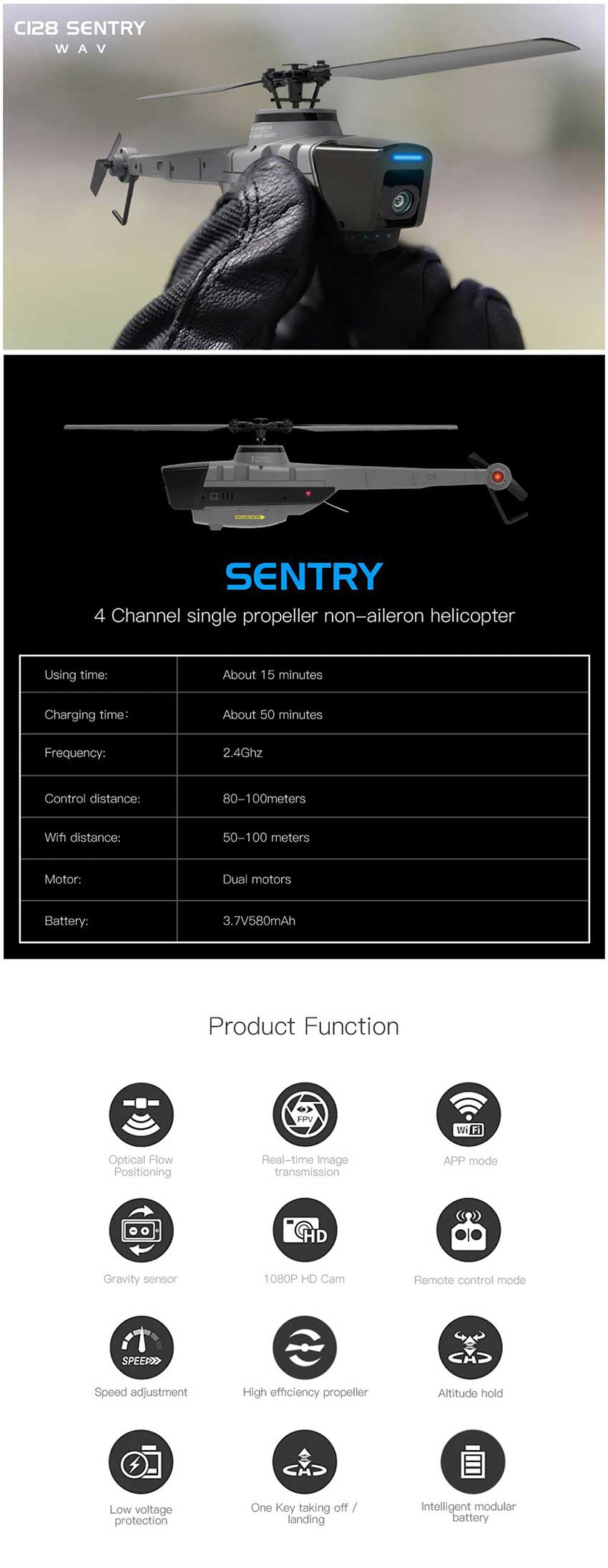 black bee single prop alieronless helicopter