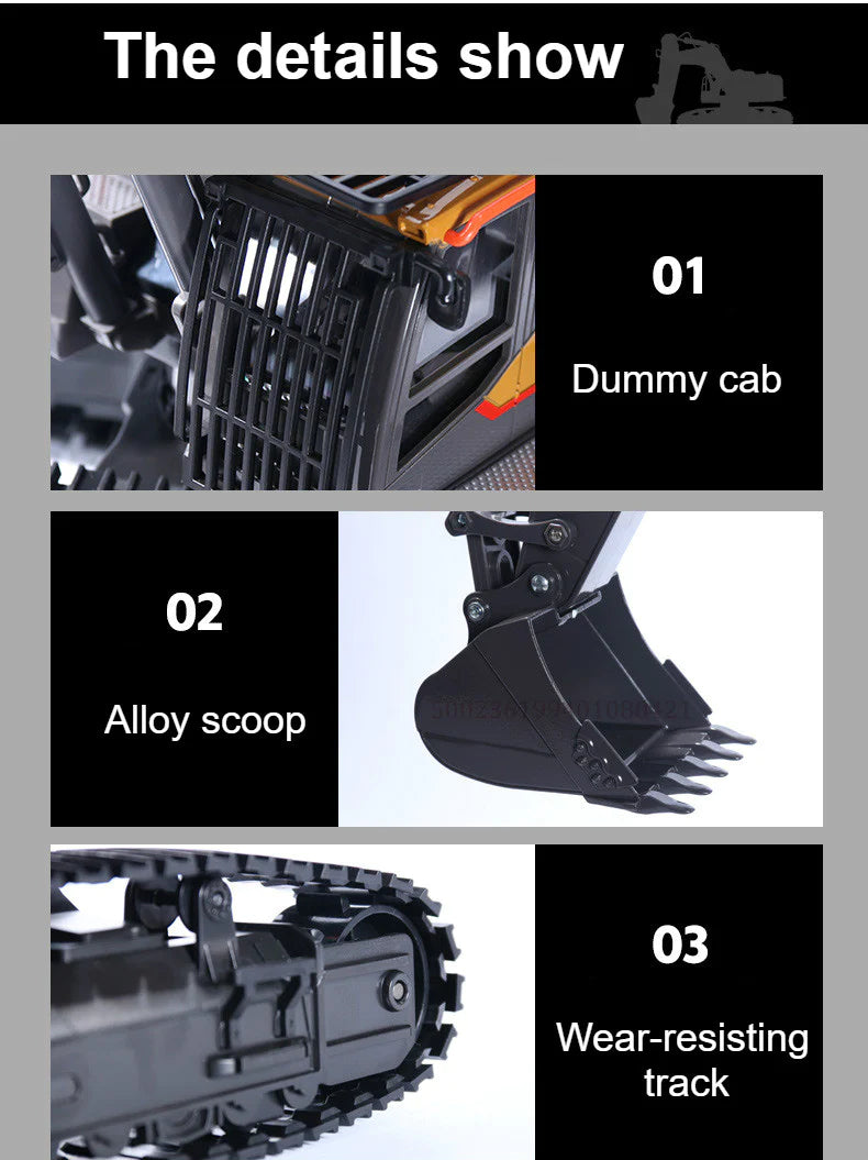 Huina 1592 Alloy Excavator 1:14 22CH RC Car Toys Gift