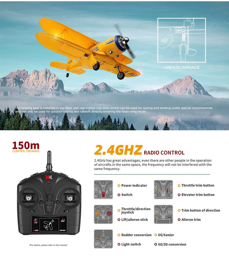 WLtoys XK A300-Beech D17S Biplane RC Plane