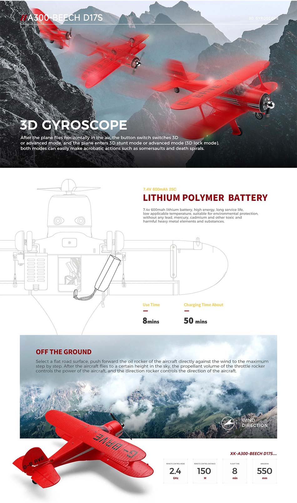 WLtoys XK A300-Beech D17S Biplane RC Plane