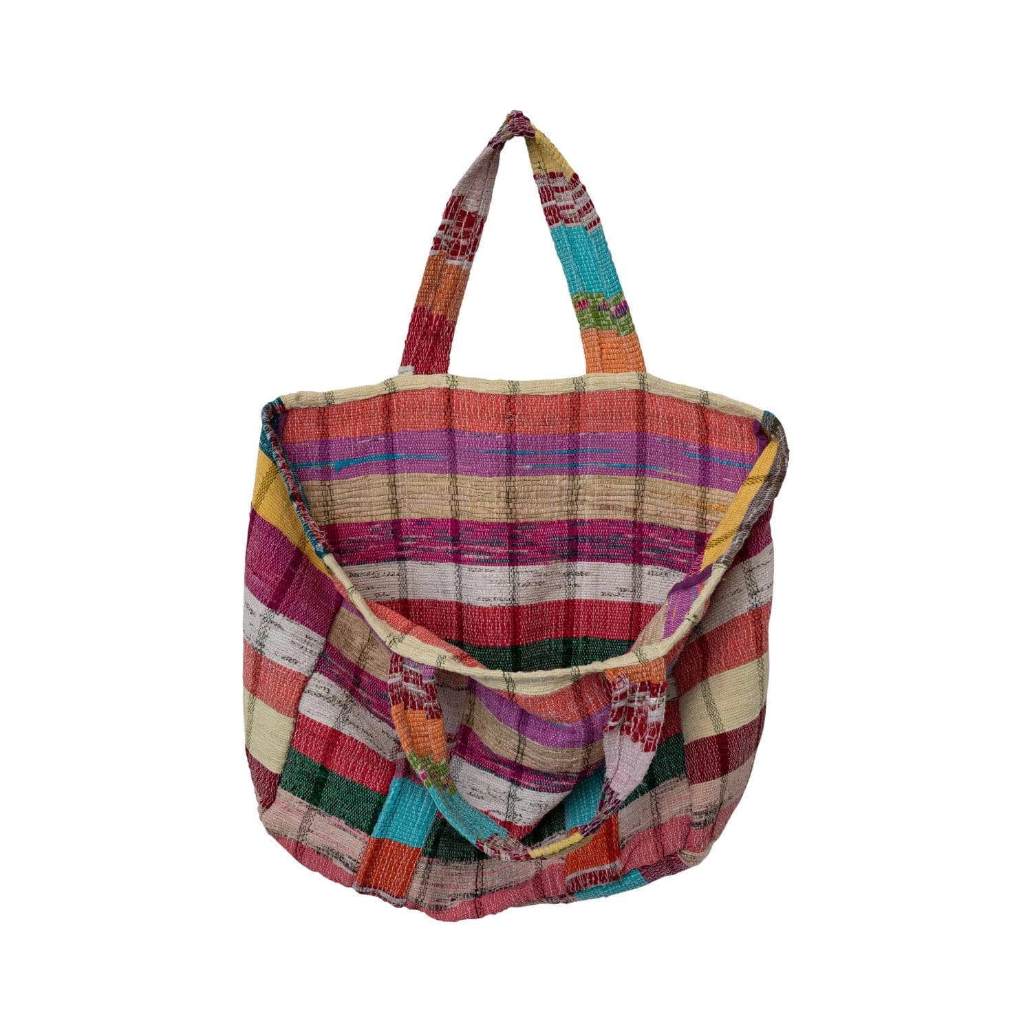 Creative Co-op Woven Recycled Fabric Patchwork Tote Bag