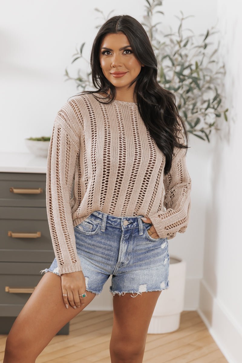 Taupe See-Through Pullover Sweater